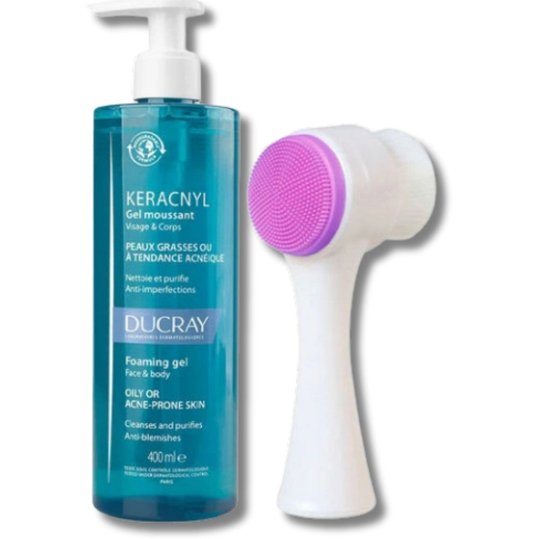 Ducray Keracnyl Yağlı Cilt Temizleme Jeli 400ml + Cilt Temizleme Fırçası Hediye