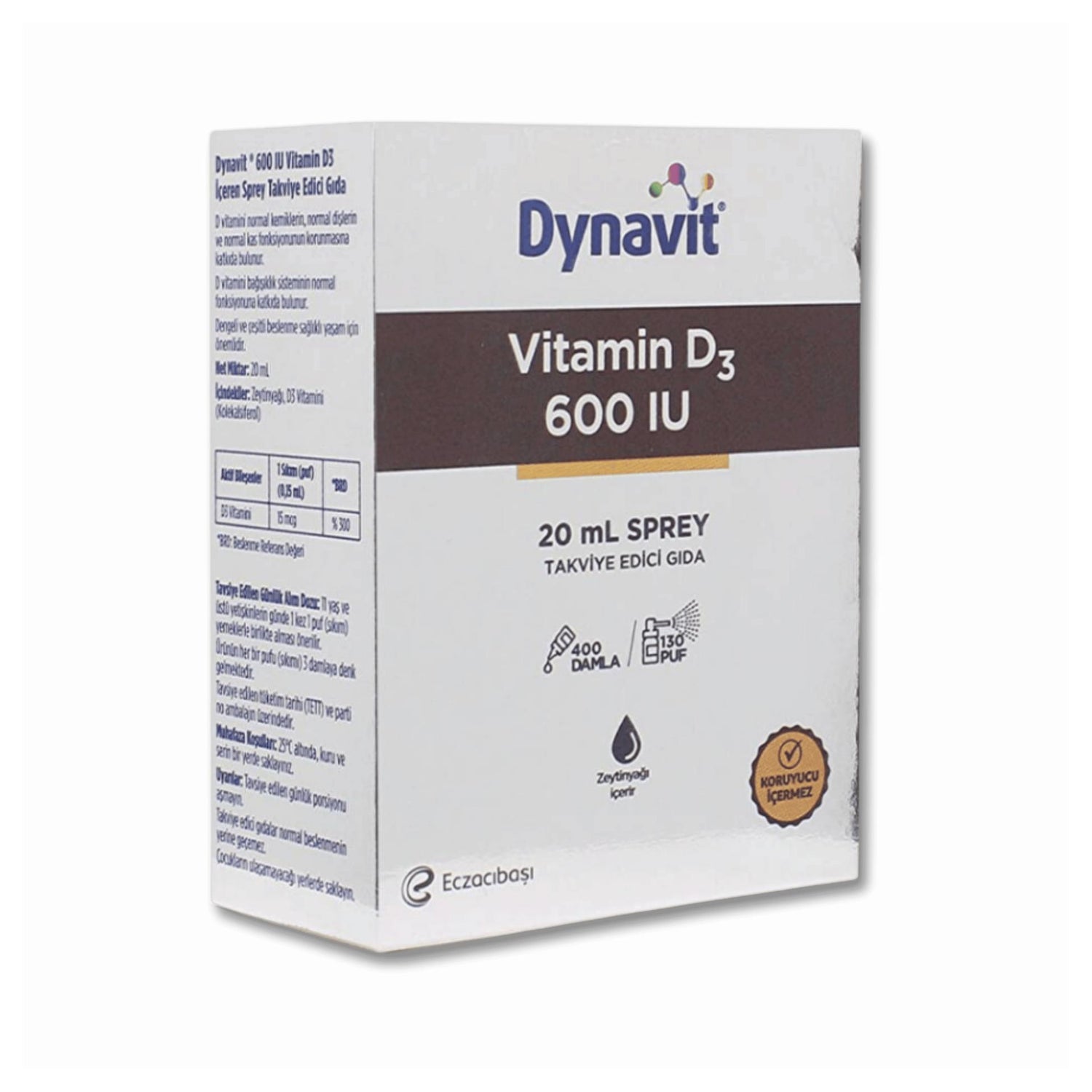 Eczacıbaşı Dynavit Vitamin D3 600 IU Takviye Edici Gıda Sprey 20 ml