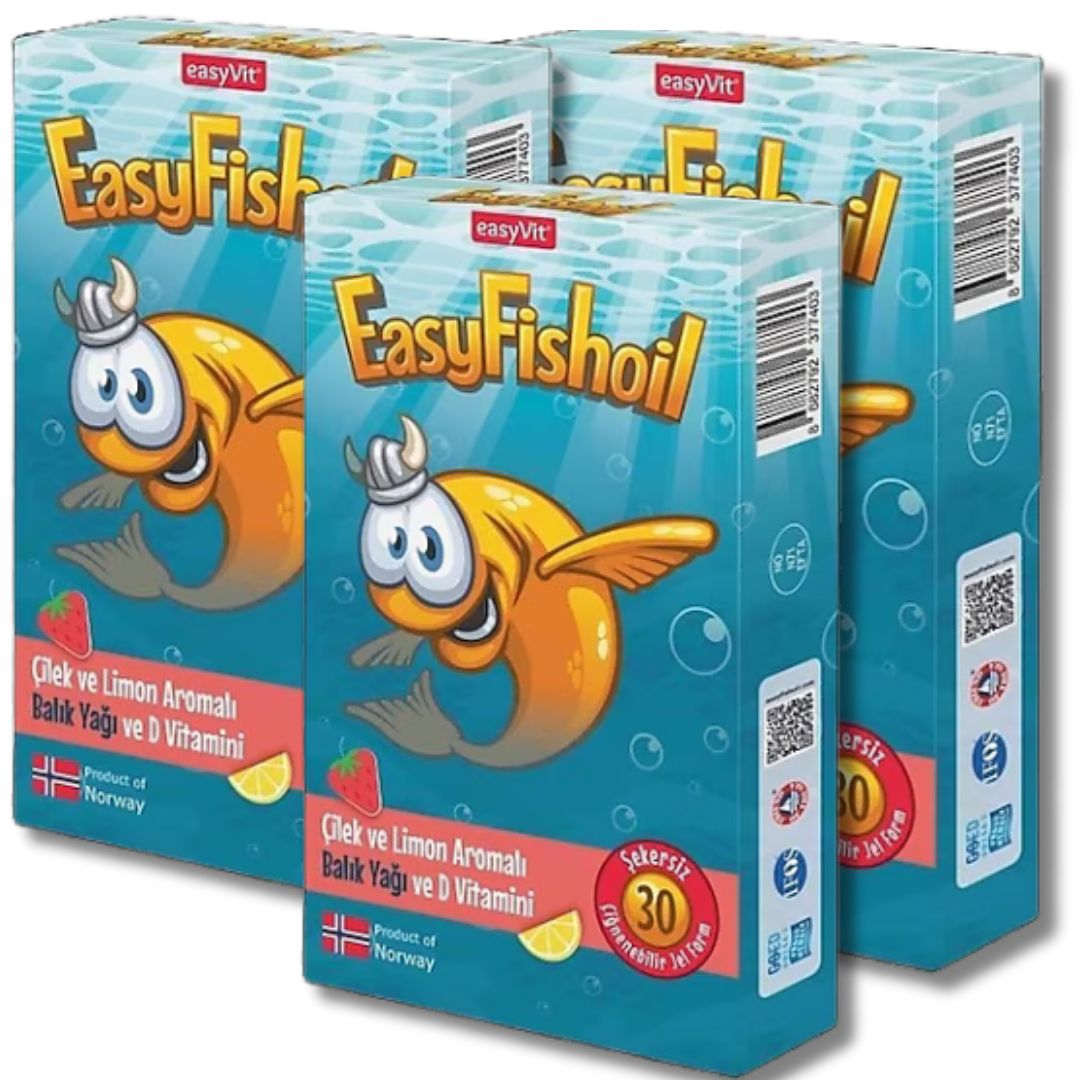 EasyFishOil Çilek ve Limon Aromalı Balık Yağı ve D Vitamini 30 Çiğnenebilir Jel 3'lü