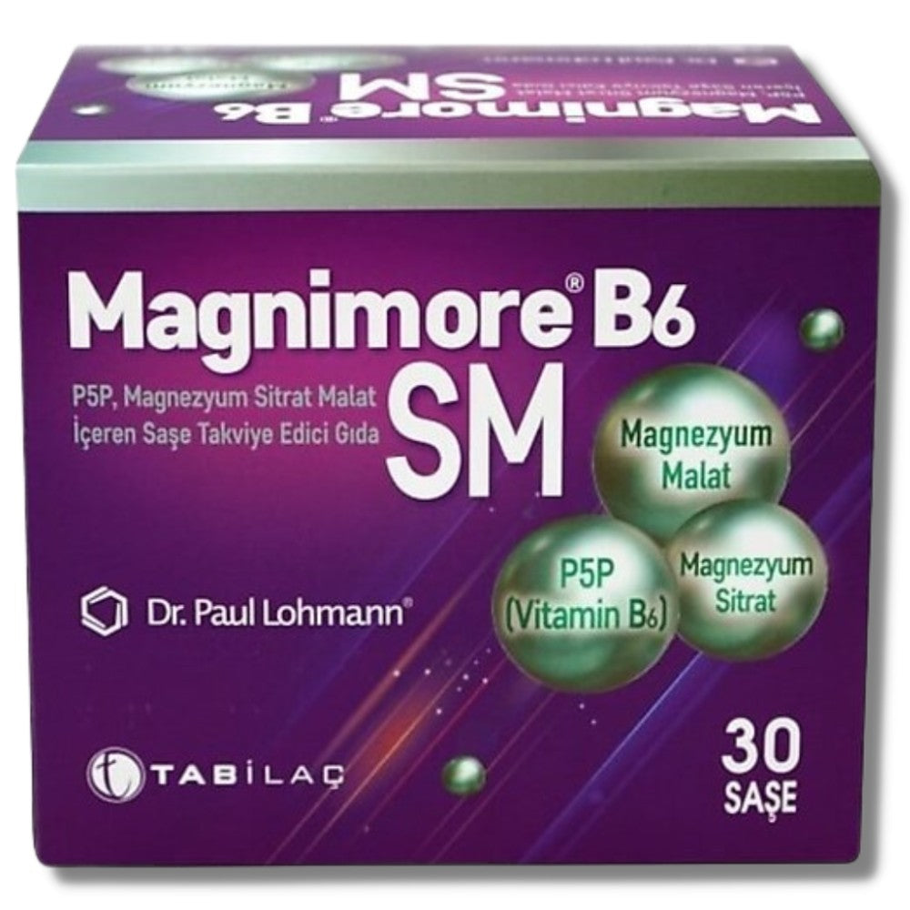 Magnimore Vitamin B6 SM Magnezyum Malat Sitrat 30 Saşe