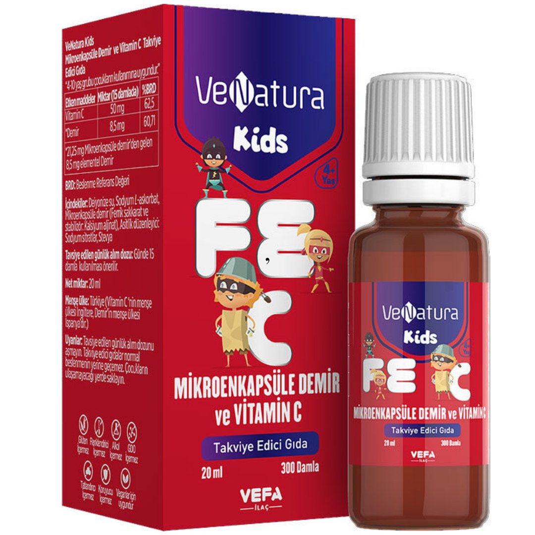 VeNatura Kids Mikroenkapsüle Demir ve Vitamin C Takviye Edici Gıda -20 ml
