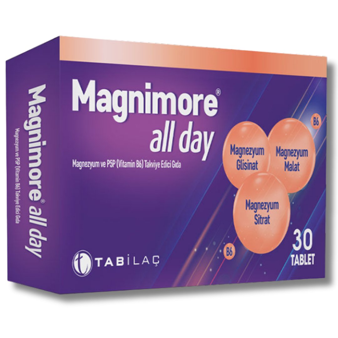 Magnimore All Day Magnezyum ve P5P (Vitamin B6) Takviye Edici Gıda 30 Tablet