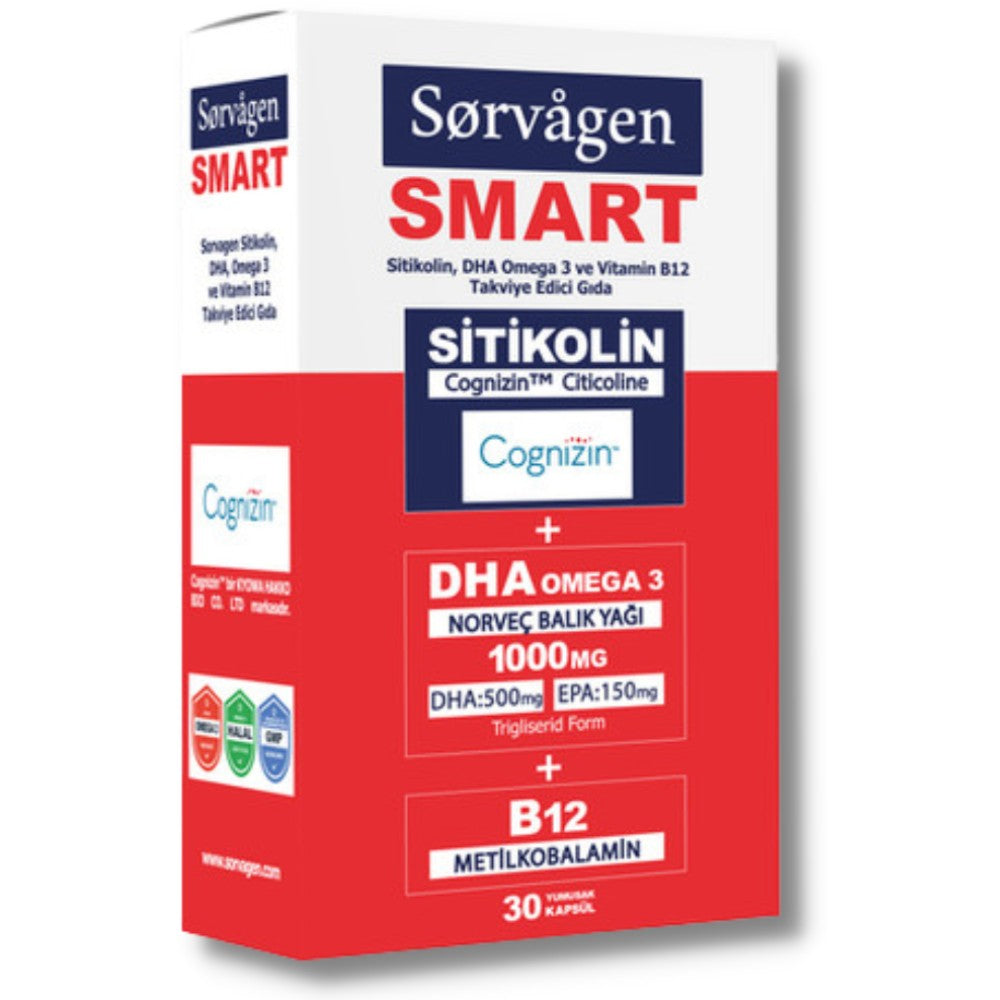 Sorvagen Smart Sitikolin Omega 3 ve B12 30 Kapsül