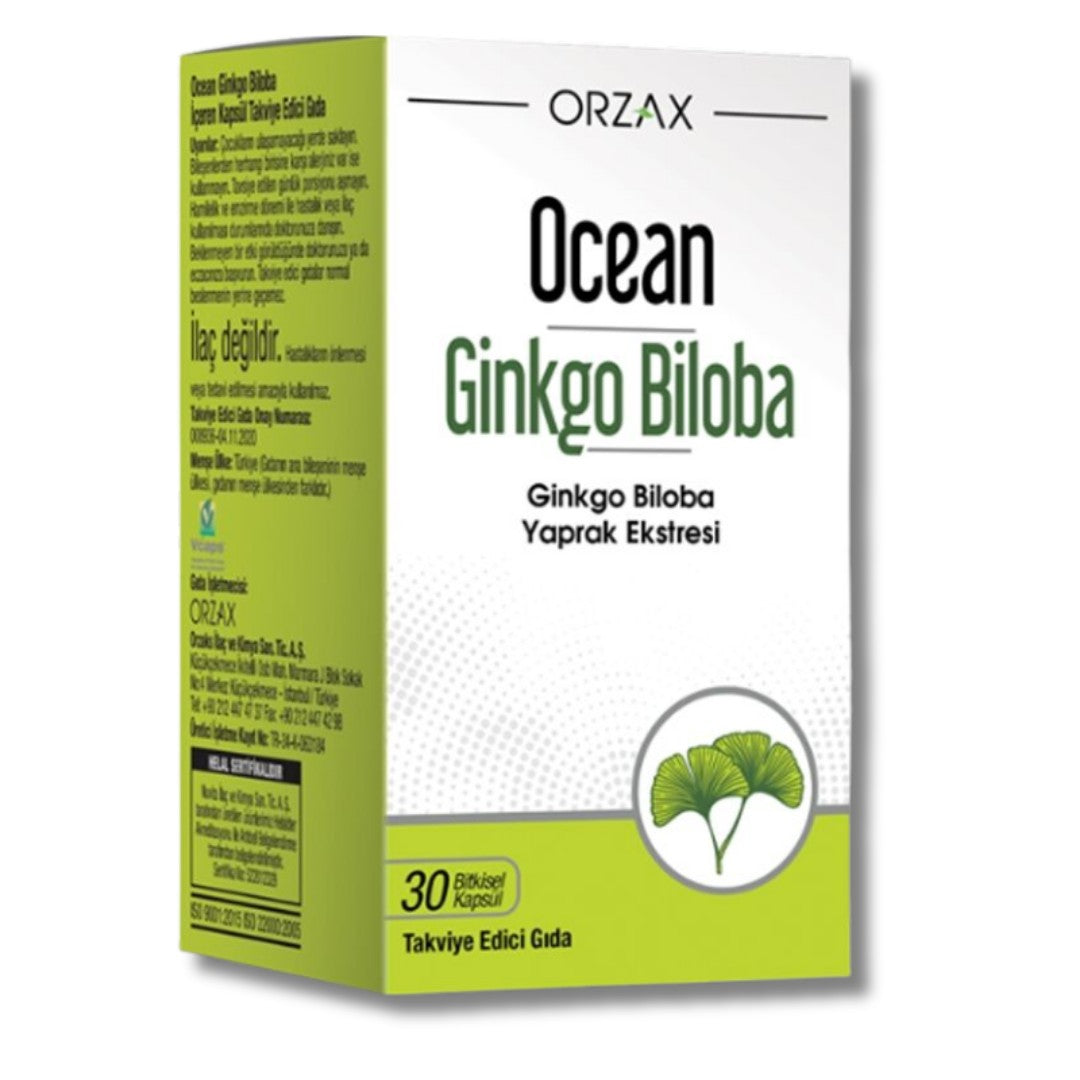 Orzax Ocean Ginkgo Biloba Takviye Edici Gıda 30 Bitkisel Kapsül