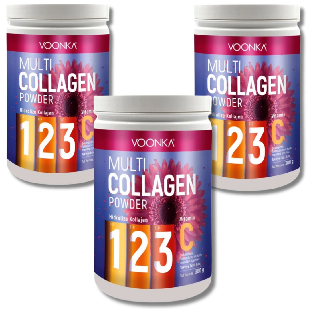 Voonka Multi Collagen Powder Vitamin C 3x300 gr Takviye Edici Gıda
