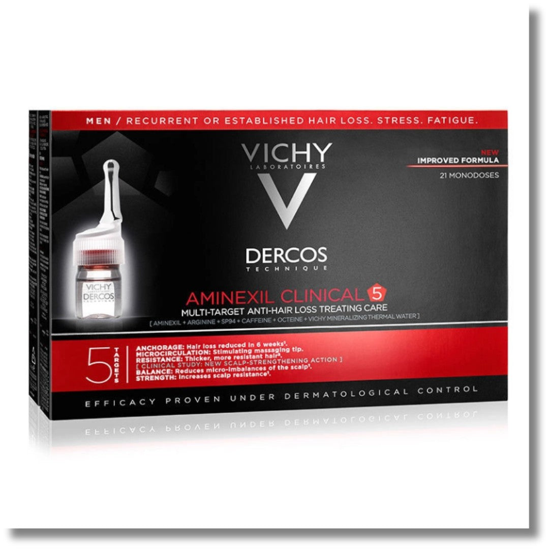Vichy Dercos Aminexil Clinical 5 21x6ml - Erkekler için Saç Dökülmesine Karşı Serum