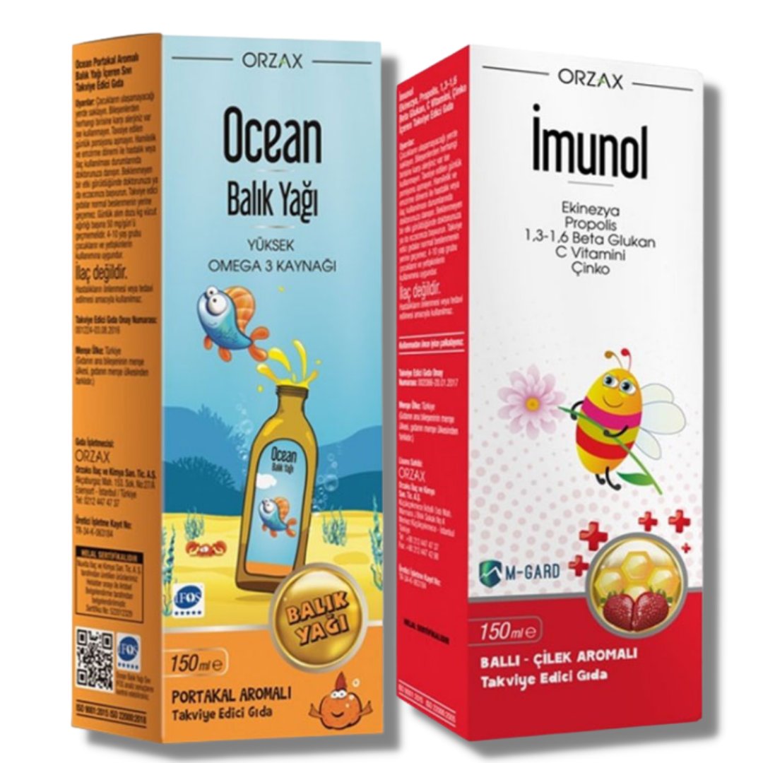 Ocean Balık Yağı Portakal Aromalı 150 ml + Imunol Şurup 150 ml - %50 İndirimli Kofre