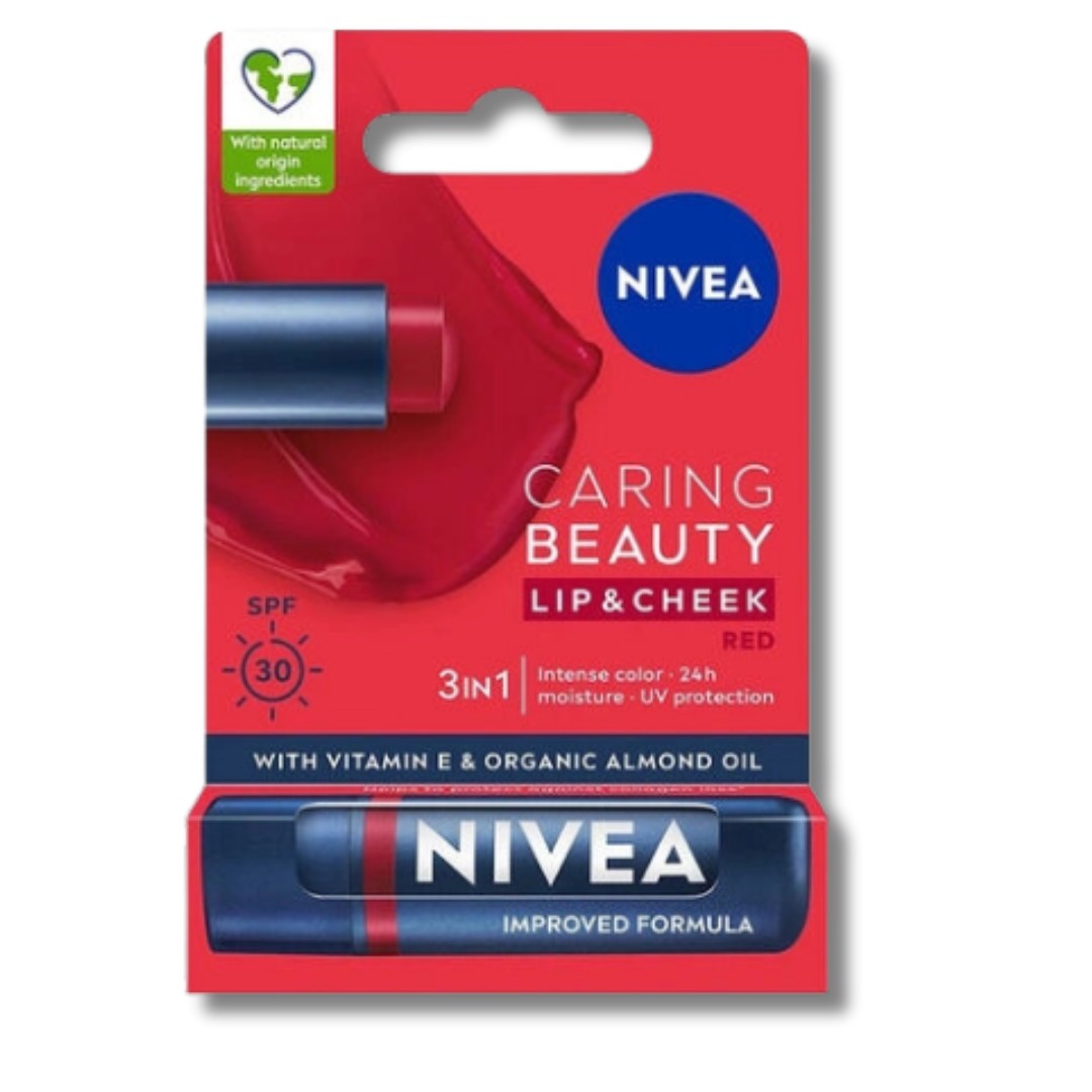 Nivea Caring Beauty Spf30 Renkli Dudak Kremi ve Yanak Balmı Red 4.8 gr