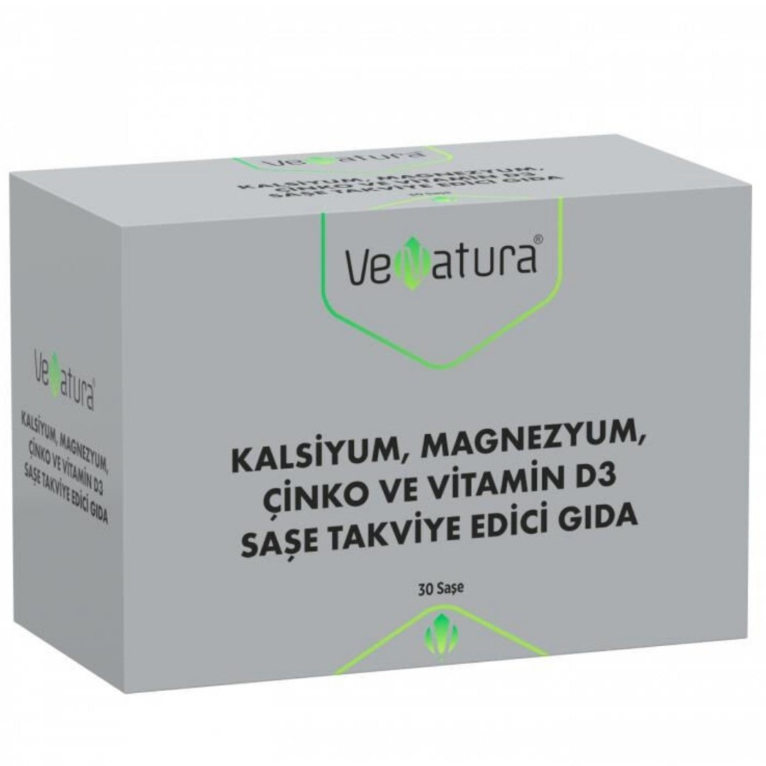 VeNatura Kalsiyum,Magnezyum,Çinko ve Vitamin D3 Saşe Takviye Edici Gıda -30 Saşe