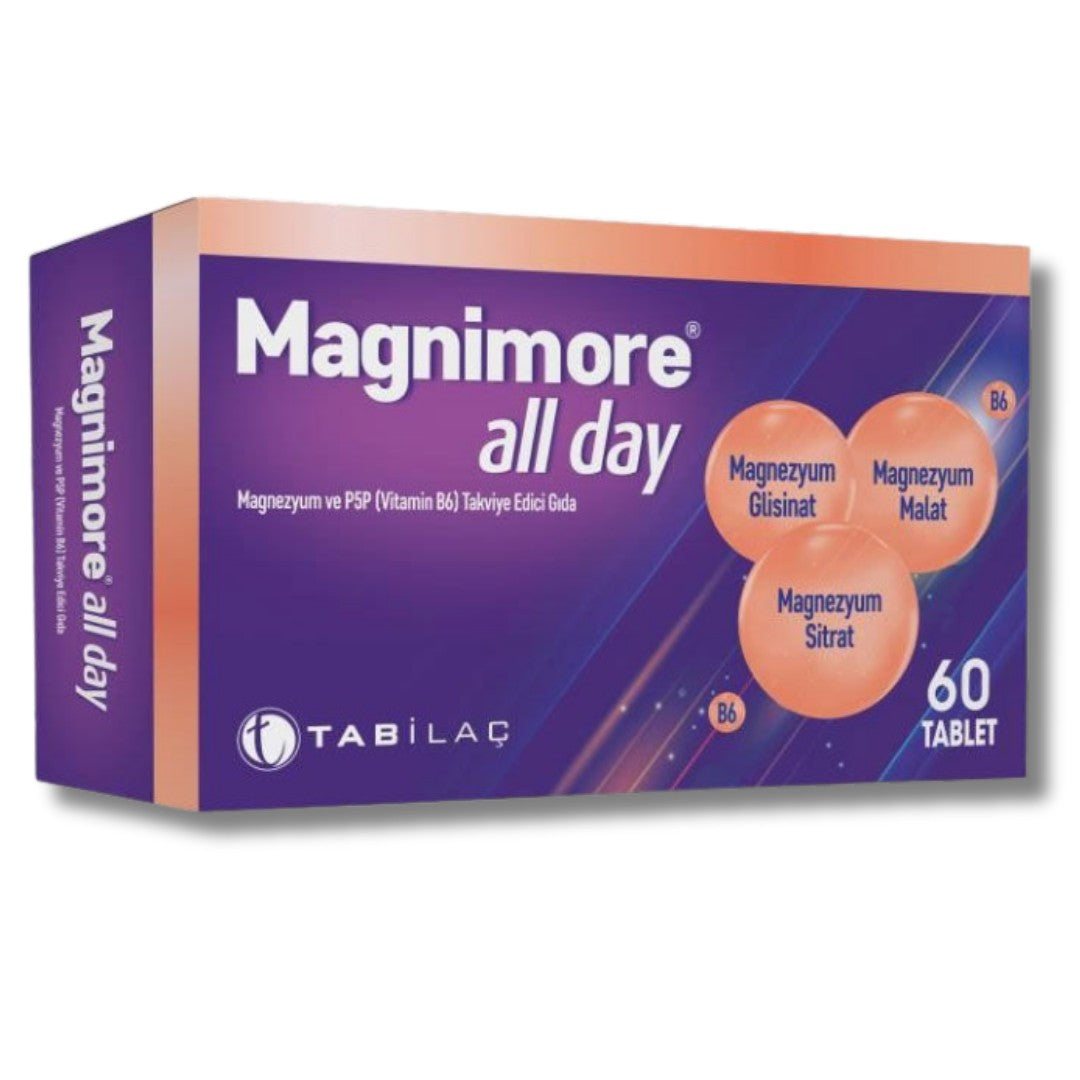 Magnimore All Day Magnezyum ve P5P (Vitamin B6) Takviye Edici Gıda 60 Tablet