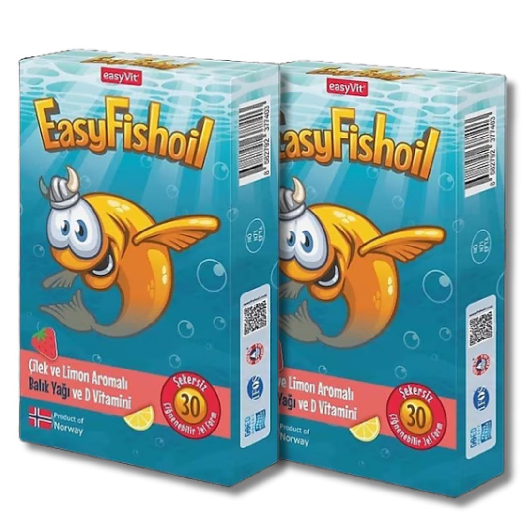 Easyvit EasyFish Oil Çilek ve Limon Aromalı Balık Yağı ve D Vitamini 30 Çiğnenebilir Jel 2'li