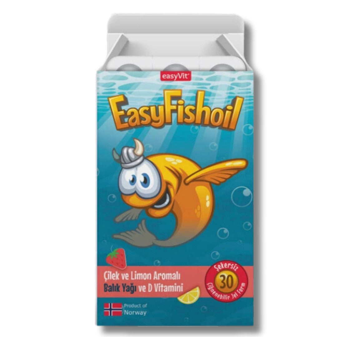 Easyvit EasyFish Oil Çilek ve Limon Aromalı Balık Yağı ve D Vitamini 30 Çiğnenebilir Jel