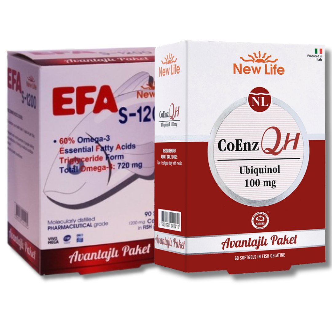 New Life CoEnz QH 100 mg 60 Yumuşak Kapsül + New Life EFA S-1200 Balık Yağı İçeren Takviye Edici 90 Kapsül
