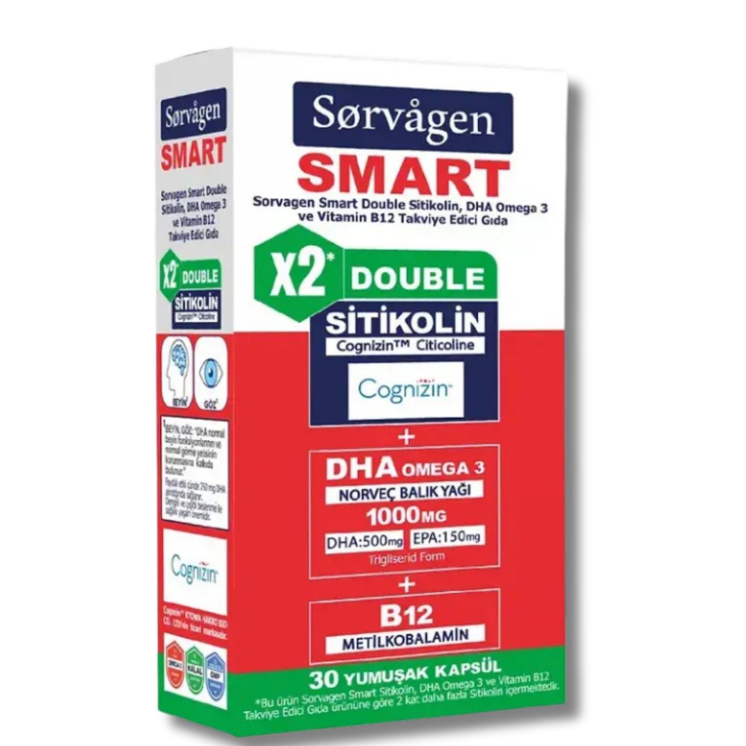 Sorvagen Smart Double Sitikolin Dha Omega 3 ve B12 30 Kapsül