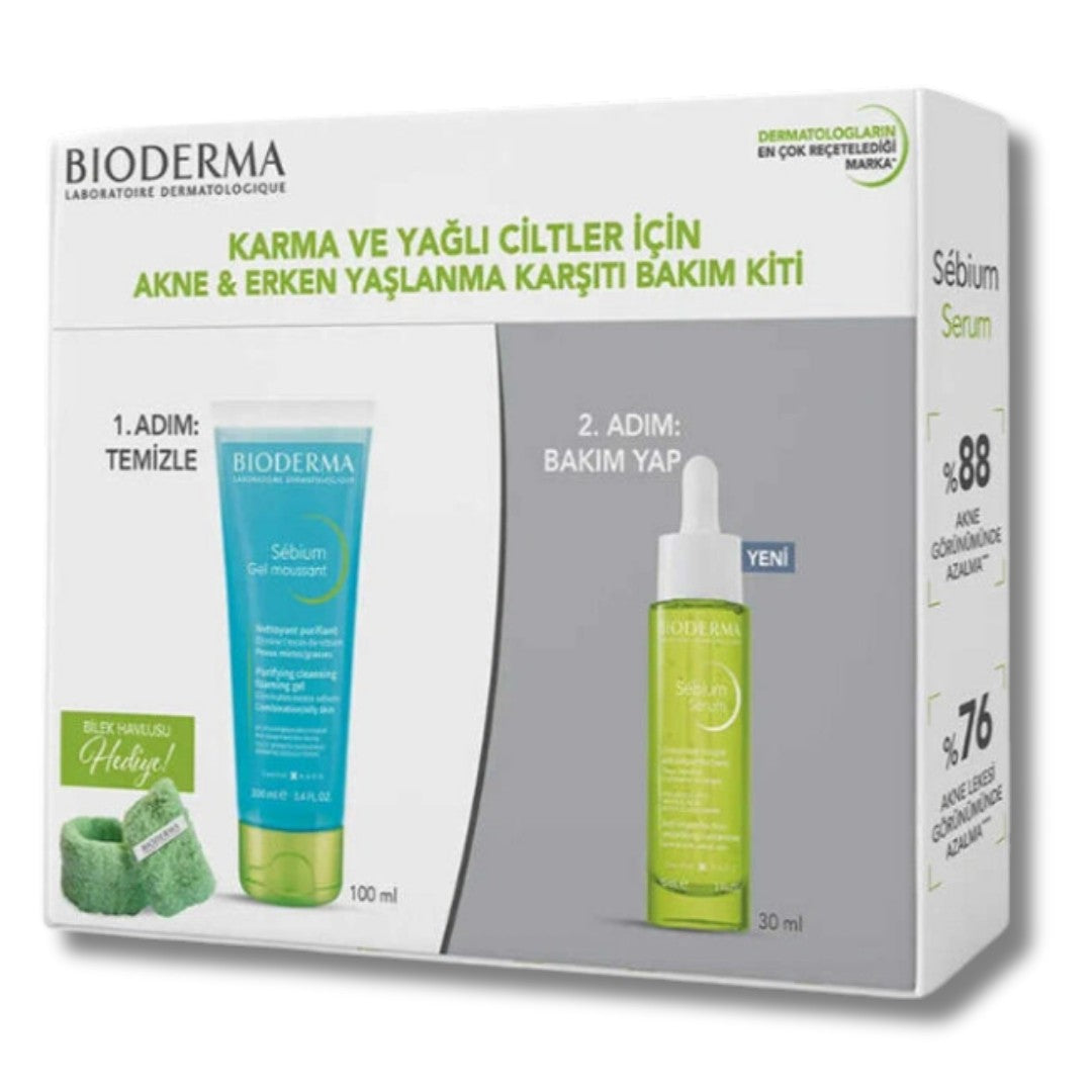 Bioderma Karma ve Yağlı Ciltlere Özel Erken Yaşlanma Karşıtı Bakım Kiti (Bilek Havlusu Hediyeli)